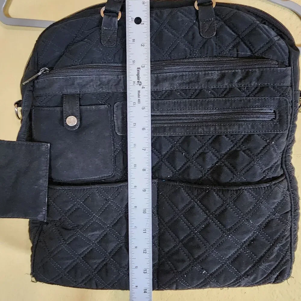 Vera Bradley Quilted Laptop‎ Messenger Bag Black solid minimalist pockets